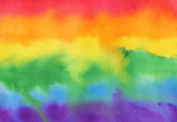 Abstract watercolour painting with bright rainbow colors: red, orange, yellow, green, blue and violet. Beautiful creative background for colorful design, print, modern poster, card, web site, wallpaper. Hand painted water colour illustration. pride month rainbow stock pictures, royalty-free photos & images