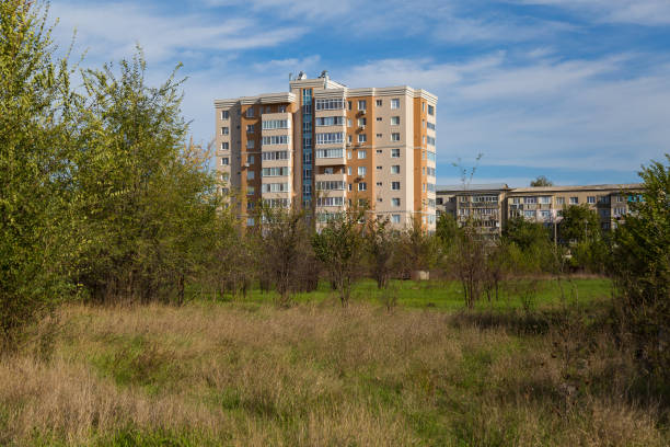 istock New area with a typical residential new building. Urban Architecture. Background with copy space 1336272997