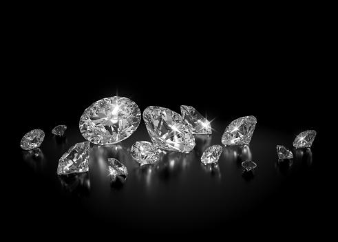 Beautiful Shiny Diamond in Brilliant Cut on Balck Background - Diamond Background - Crystal Background.