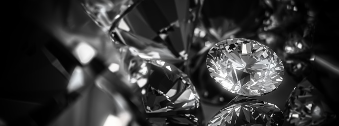 Beautiful Shiny Diamond in Brilliant Cut on Balck Background - Diamond Background - Crystal Background.