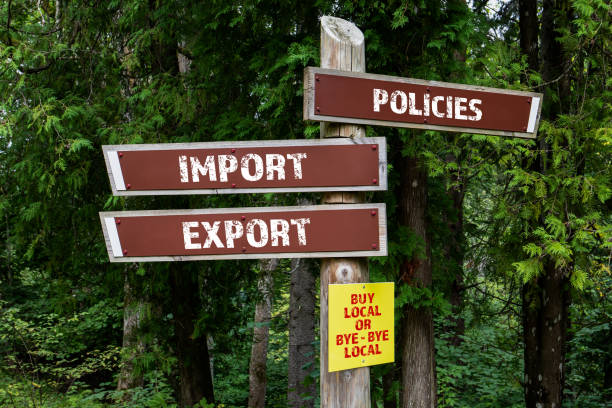 istock Import and Export. Policies and Buy Local concept. Direction arrows 1336275380