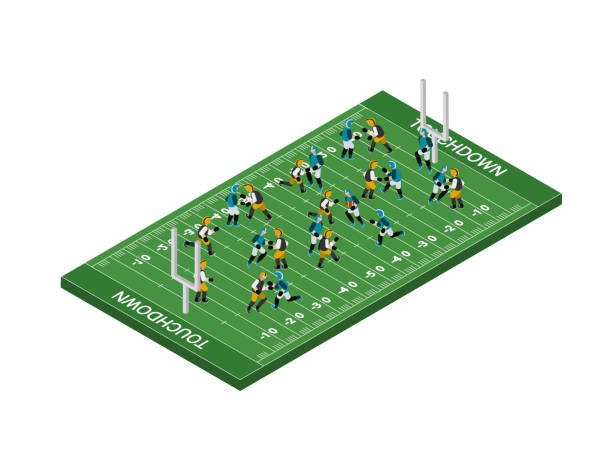 illustrations, cliparts, dessins animés et icônes de football américain isométrique - football helmet playing field american football sport