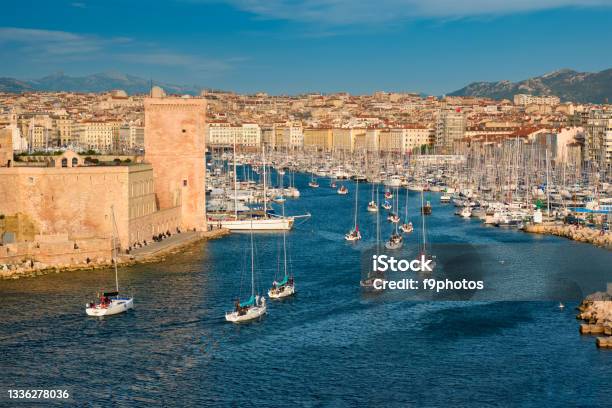 Yachts Coming To Marseille Old Port On Sunset Marseille France Stock Photo - Download Image Now
