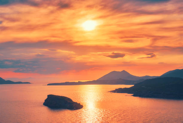 istock Aegean Sea with islands view on sunset 1336280583