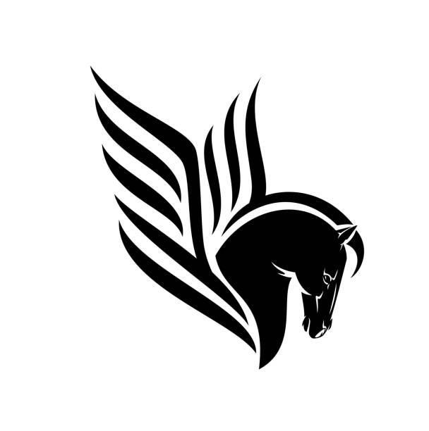 ilustraciones, imágenes clip art, dibujos animados e iconos de stock de pegasus perfil de caballo alado cabeza de vector blanco y negro contorno vectorial - mythology horse pegasus black and white