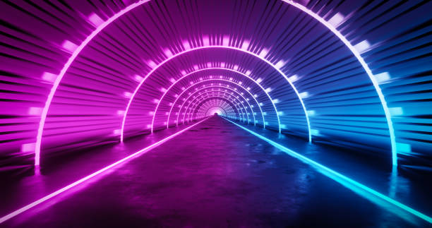 istock Pink and blue neon tunnel background. 1336280978