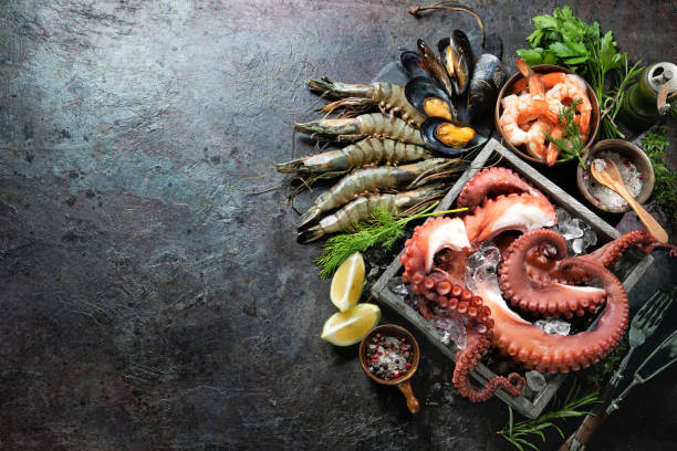 istock Variety of fresh delicious seafood 1336282780