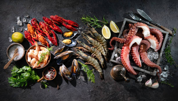 istock Variety of fresh delicious seafood 1336282782