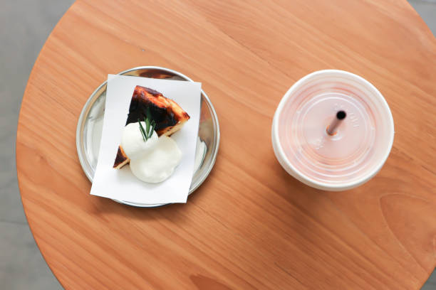 basque burnt cheesecake,  cheese cake or burnt cheese cake and milk tea