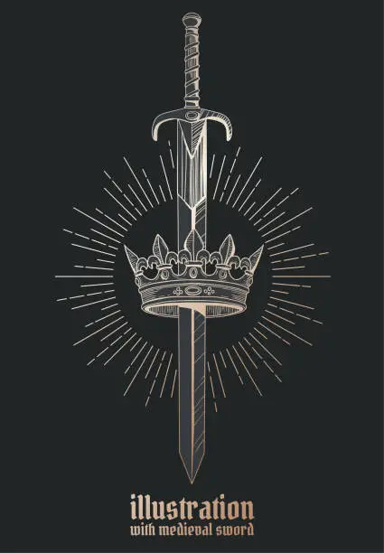 Vector illustration of medieval sword with crown