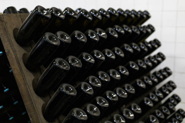 istock Wine bottles are aged in dark cellar or basement. Background 1336287989