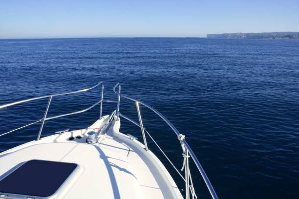 istock Boat bow, yatch vacation on the blue ocean 1336290657