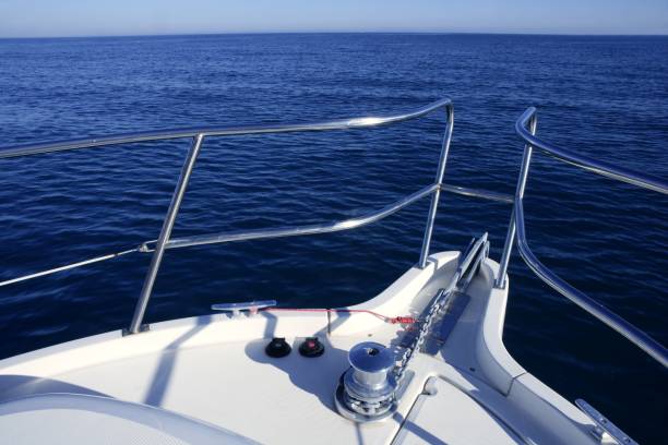 istock Boat bow, yatch vacation on the blue ocean 1336290673