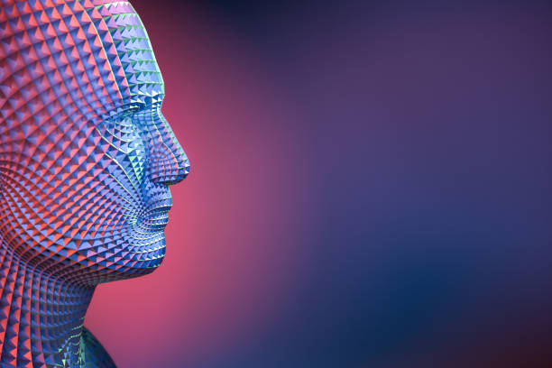istock Digitized Model of a male human head. Science fiction robot concept - cyborg, artificial intelligence. 1336292858