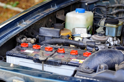 Close-up Car battery inside for service