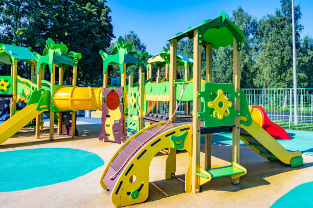 istock playground to play with a slide and stairs 1336297185