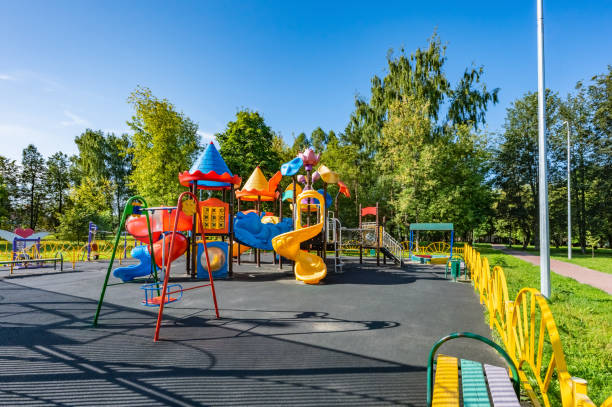 istock playground to play with a slide and stairs 1336298648
