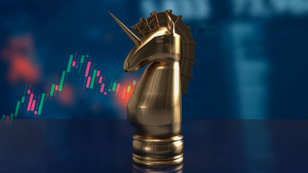 The gold  unicorn chess and business chart for start up concept 3d rendering gold  unicorn chess and business chart for start up concept 3d rendering unicorn stock pictures, royalty-free photos & images