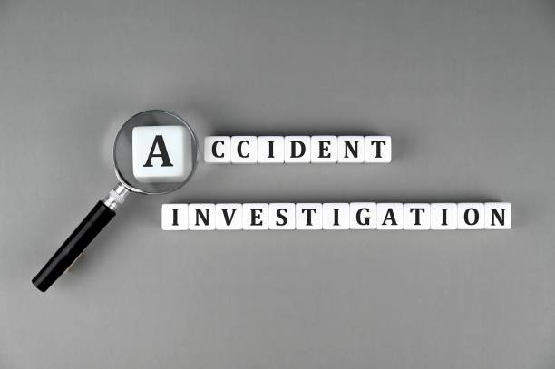 White cubes with text Accident Investigation with a magnifying glass White cubes with text Accident Investigation with a magnifying glass kyrgyzstan photos stock pictures, royalty-free photos & images