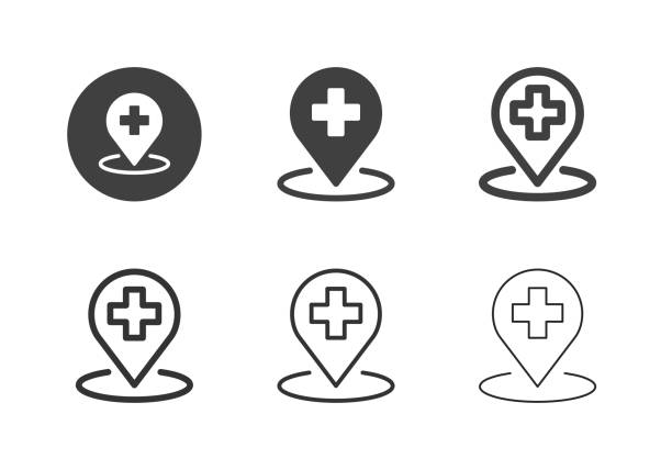 symbole für krankenhausstandorte - multi series - multidirectional stock-grafiken, -clipart, -cartoons und -symbole