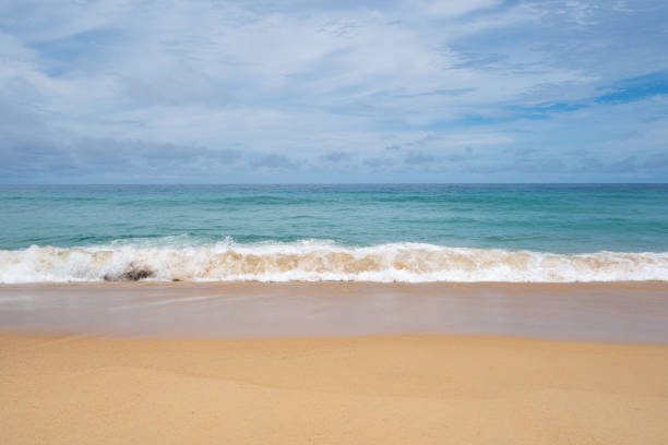 istock Summer sandy beach Amazing sea clear blue sky and white clouds Wave crashing on sandy shore empty beach at Phuket Thailand, Empty beach Concept Travel and season tour website background. 1336301722