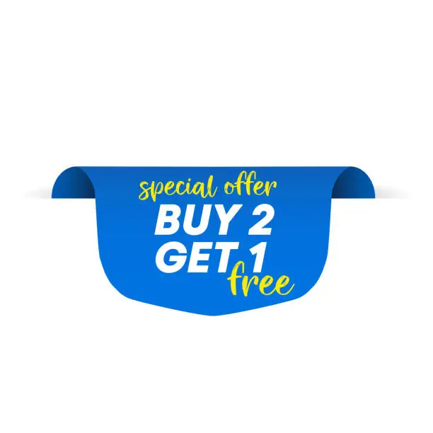 Vector illustration of Buy 2 get 1 free blue Sticky Notes Vector Icon
