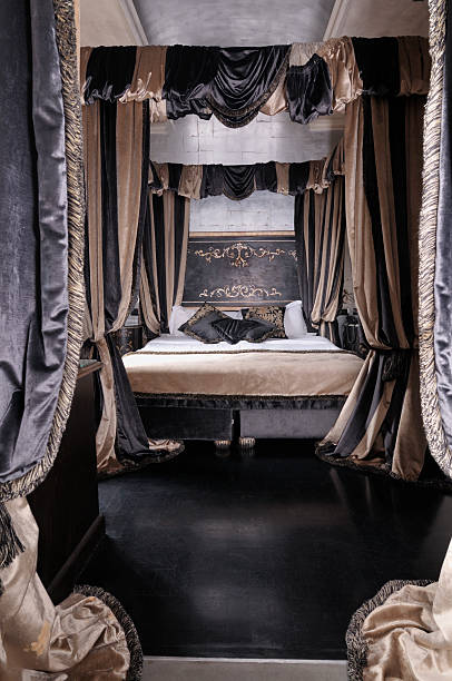 istock A black and brown bedroom with curtains 133630412