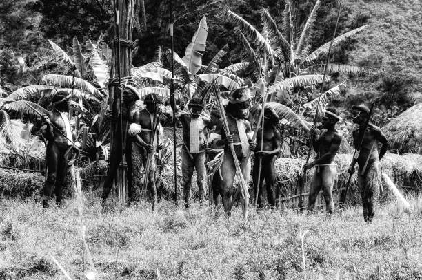 Baliem Valley, West Papua, Indonesia, October 07, 2008: Dani tribe people of Baliem Valley in their traditional outfits