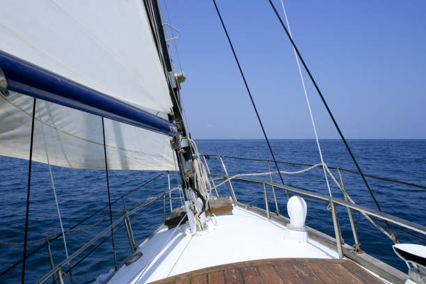 istock Sailing with an old sailboat over mediterranean sea 1336308549