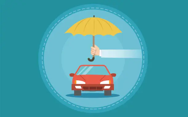 Vector illustration of Vehicle protection and car insurance vector illustration. Support for sudden accidents, emergencies. Security and protection of property and life from damage. Safety from disaster.