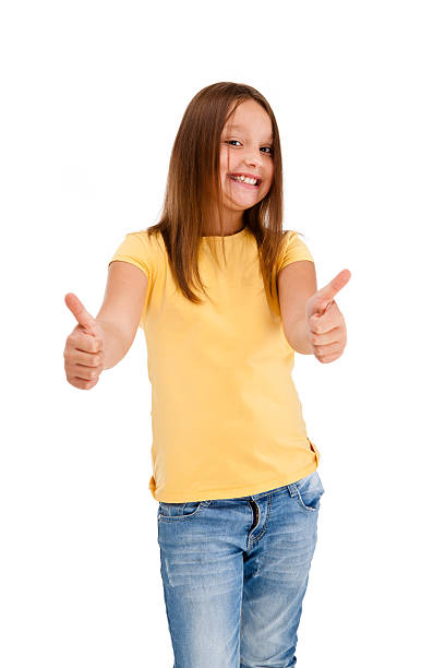 istock Young girl showing OK sign isolated on white 133631396