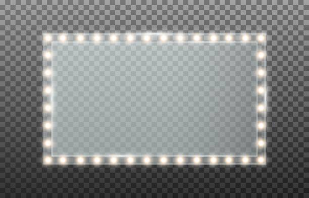 istock Makeup mirror with lights isolated on transparent background. Design retro electric bulbs, glowing lamps 1336318387