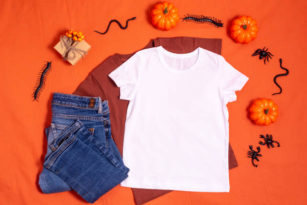 istock White t-shirt mockup on orange halloween background 1336318470