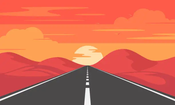 Vector illustration of Road to mountains
