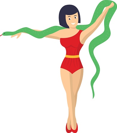 Women Snake Charmer Concept, Jungle Girl or Belly Dancer  Concept Vector Icon Design, Circus characters Symbol, Carnival performer Sign, Festival troupe Stock illustration