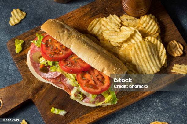 Homemade Cold Cut Italian Sub Sandwich Stock Photo - Download Image Now - Italian Culture, Submarine, Submarine Sandwich