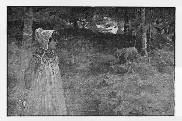 istock Pioneer Girl in Woods with Bear 1336326873