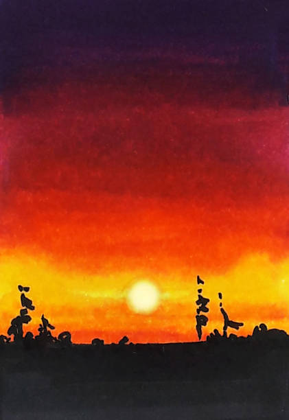 istock Sunset background. Beautiful evening dusk. Spectrum template in purple and orange gradient colors 1336327956