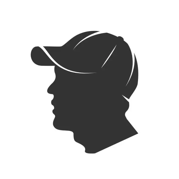 Vector illustration of Silhouette of a man's head in a cap