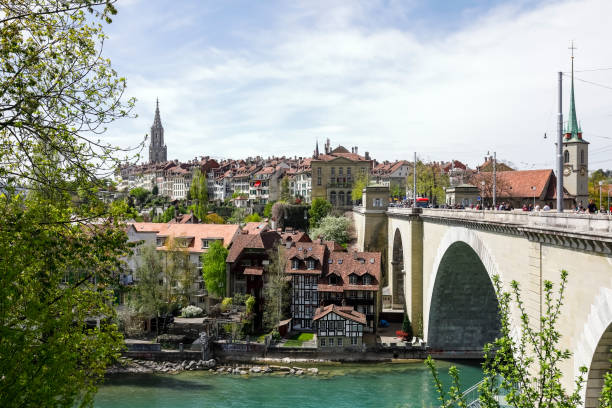a massive bridge over the aare river - berne berne canton aare river switzerland imagens e fotografias de stock