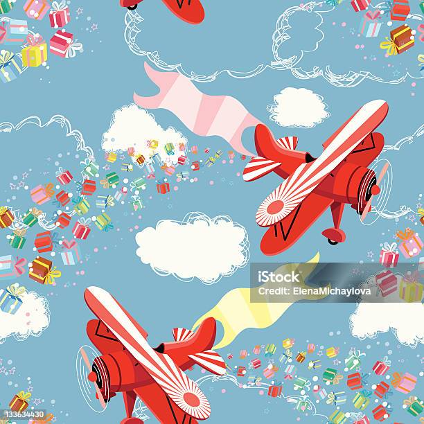 Biplano Con Banner E Regali - Immagini vettoriali stock e altre immagini di Aeroplano - Aeroplano, Striscione - Bandiera, Ala di aeroplano