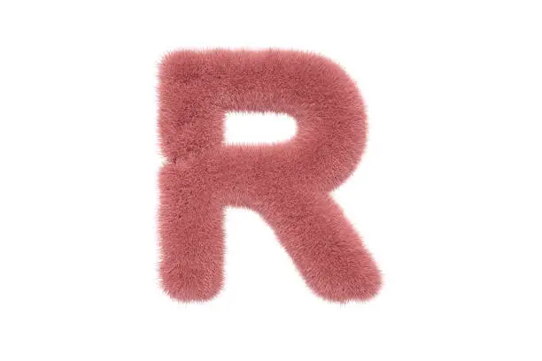 3D Rendering Letter R with Pink Fluffy Hairy Fur Uppercase Alphabet
