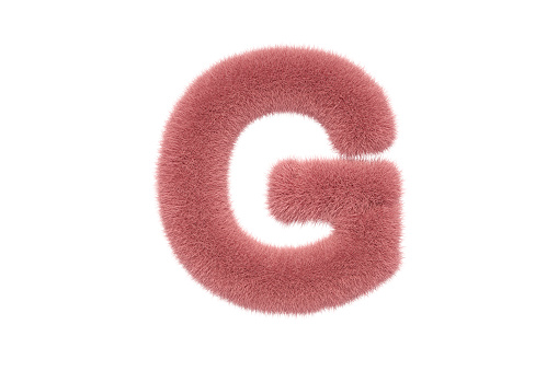 3D Rendering Letter G with Pink Fluffy Hairy Fur Uppercase Alphabet