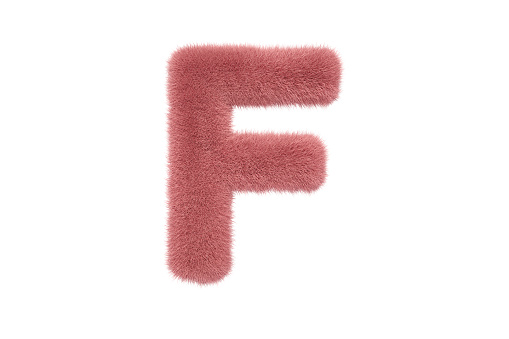 3D Rendering Letter F with Pink Fluffy Hairy Fur Uppercase Alphabet