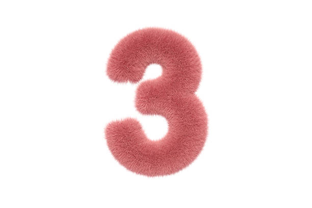 number 3 with pink fluffy hairy fur - fur type imagens e fotografias de stock