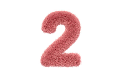3D Rendering Number 2 with Pink Fluffy Hairy Fur.