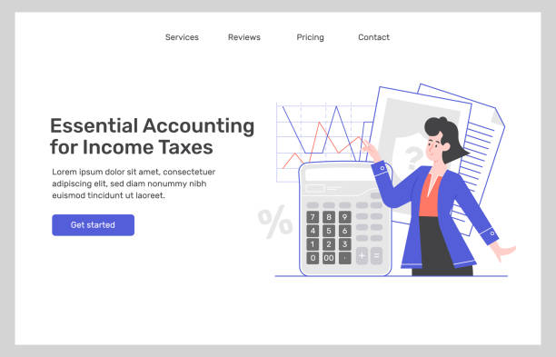 ilustrações de stock, clip art, desenhos animados e ícones de accounting consultations. the girl is an expert next to documents, a schedule and a calculator. financial management, tax payment, reporting. vector flat illustration, landing page. - tax tax form refund financial advisor
