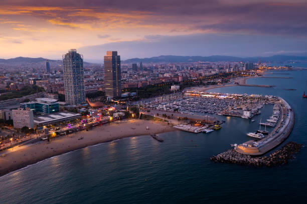 istock Drone view of the evening Barcelona 1336355893