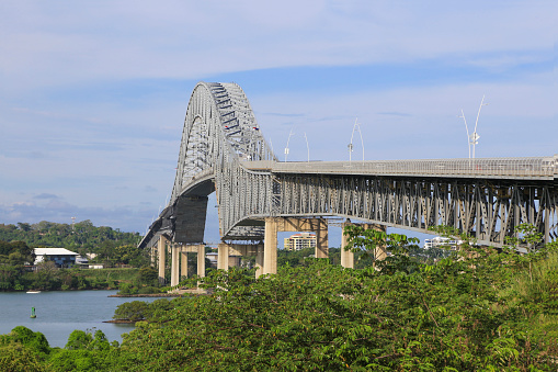 View of the Bridge of the Americas in Panama from the lookout point.