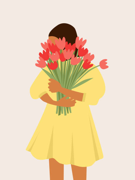 ein strauß rosa tulpen - vertical single flower women teenager stock-grafiken, -clipart, -cartoons und -symbole